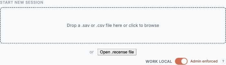 Drop zone in the Recense canvas accepting an SPSS .sav file.